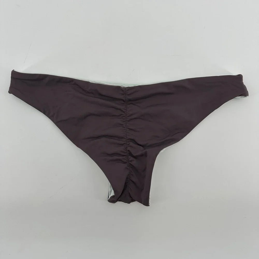 Reversible Ruched Cheeky Bikini Bottoms Plum Purple Mint Green S/M